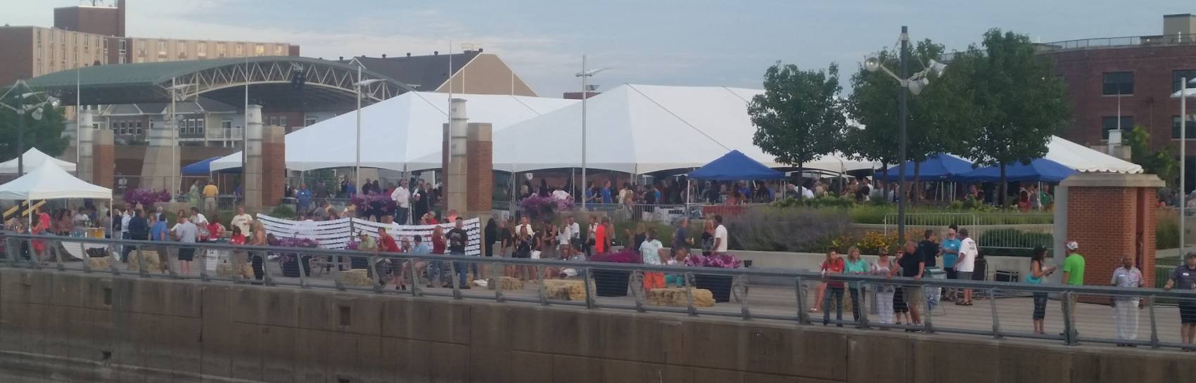 An outdoor charity event with multiple events and a large gathering of people.